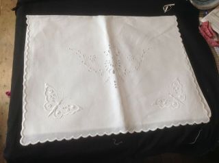 Vintage Smooth Snowy White Irish Linen Hand Embroidered Butterflynightdress Case