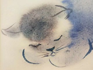 Sleeping Kitten Cat Watercolor Framed Glass Vintage Unsigned 10 