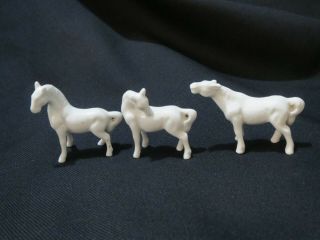 3 Vintage Miniature Bone China White Horse Family Figurine Porcelain