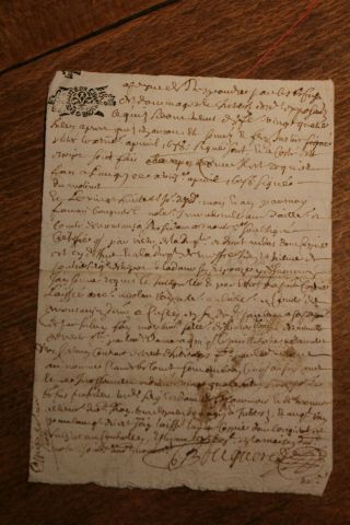 1698 Signed Manuscript Document Letter Stamped Oncial Writting Curiosa