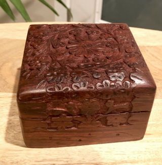 Vintage Antique Wooden Hand Carved Wood Trincket Box Made In India