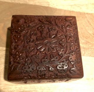Vintage Antique Wooden Hand carved Wood Trincket Box Made in India 2