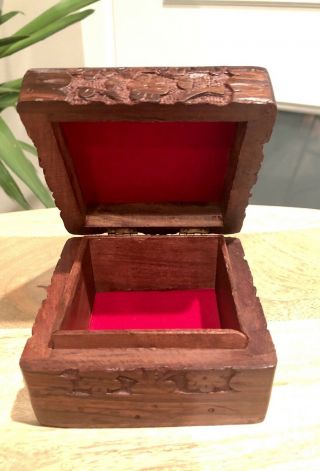 Vintage Antique Wooden Hand carved Wood Trincket Box Made in India 3