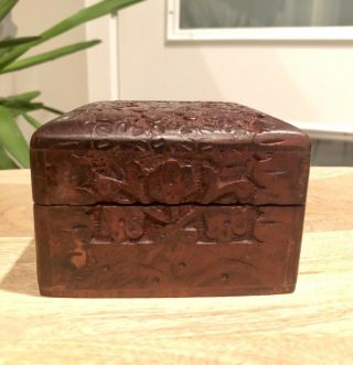 Vintage Antique Wooden Hand carved Wood Trincket Box Made in India 5