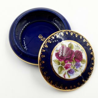 Limoges France Porcelain Trinket Box Blue Roses Cobalt 22k Gold Trim