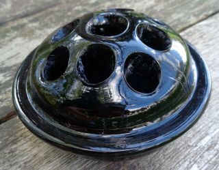 Antique Black Amethyst Glass Flower Frog Patented April 11 1916 Cambridge Glass