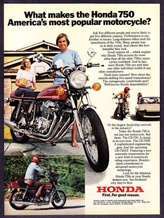 1976 Honda 750 Motorcycle Photo " Most Popular Motorcycle " Vintage Print Ad