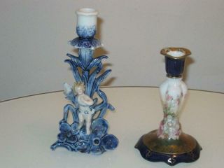2 Stunning Antique Continental Porcelain Candlesticks