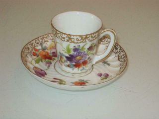 Stunning Antique Dresden Porcelain Miniature Cup & Saucer