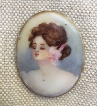 Antique Vintage Unmounted Hand Painted Porcelain Portrait Brooch
