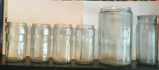 Antique Hoosier Ribbed Thick Glass Jars Soda Allspice Ginger Salt Coffee Estate