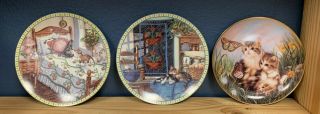 3 Cat Kitten Collectors Plates Knowles Warm Retreat Lazy Morning Franklin