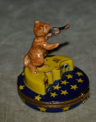 AUTHENTIC FRENCH LIMOGES TRINKET BOX THE CAT AND FIDDLE MOTHER GOOSE PEINT MAIN 2