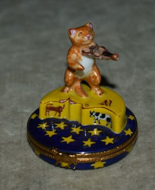 AUTHENTIC FRENCH LIMOGES TRINKET BOX THE CAT AND FIDDLE MOTHER GOOSE PEINT MAIN 5