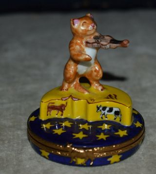 AUTHENTIC FRENCH LIMOGES TRINKET BOX THE CAT AND FIDDLE MOTHER GOOSE PEINT MAIN 7