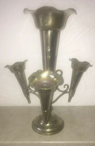 Antique E.  P.  N.  S.  Silverplate 3 Trumpet Vase Epergne Centerpiece,