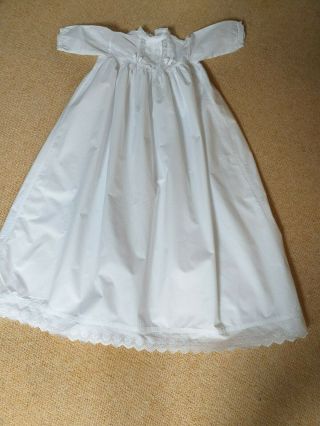 Lovely Antique White Cotton Baby Gown With Lace And Broderie Anglais