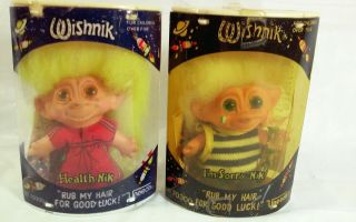 Vintage 1982 Uneeda Wishnik Troll Dolls In Package Trolls