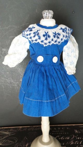 Pretty Patterned Blues Antique Dress For Composition China Head Or Bisque Doll