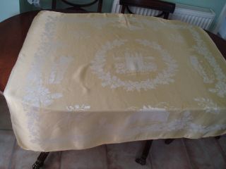 Vintage Linen Damask Scottish Design Table Cloth 50 " X 45 "