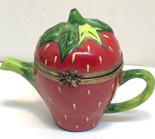 Peint Main Limoges France Trinket Box Strawberry Teapot
