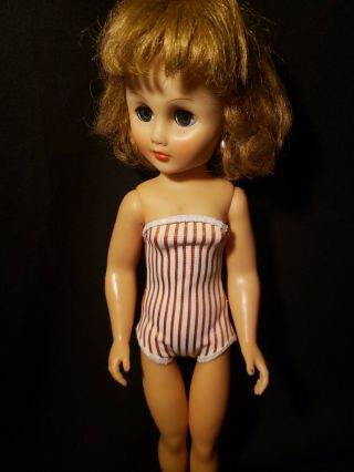 Vintage 1950s 18 " - 20 " Fashion Doll Swim Suit Strapless Striped Jill Revlon