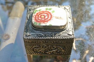 Small Metal Jewelry Trinket Box With Ceramic Top