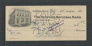 1932 The Bedford National Bank Bedford Ind Antique Check
