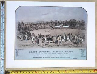 Antique Vintage Print: Grand National Cricket Match,  Sydney Jan 1857: Reprint