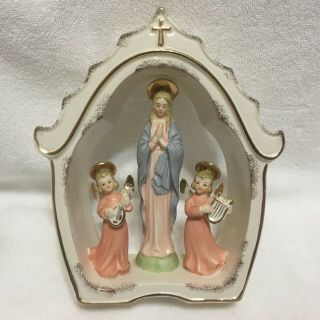 Vintage,  Rare,  Ceramic Madonna With 2 Angels In Archway,  F - 759,  Norcrest S3