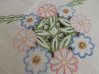 Vintage Embroidered Cut Work 40 Inches Square Approx Table Cloth