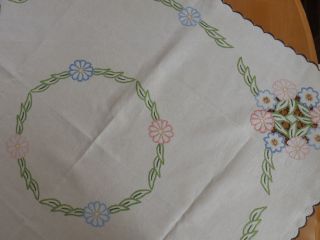 VINTAGE EMBROIDERED CUT WORK 40 INCHES SQUARE APPROX TABLE CLOTH 4