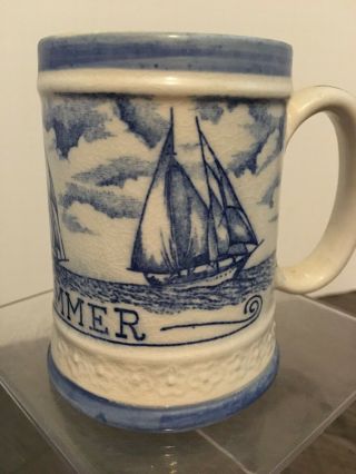 Vintage Windjammer Naughty Mermaid Blue & White Stoneware Coffee Mug