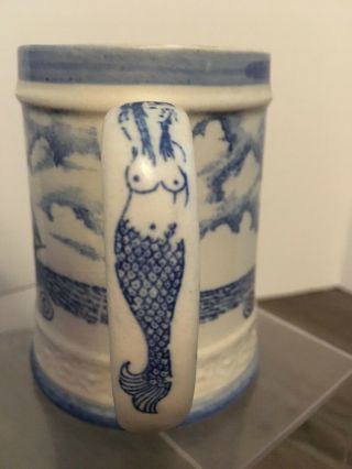 Vintage Windjammer Naughty Mermaid Blue & White Stoneware Coffee Mug 3
