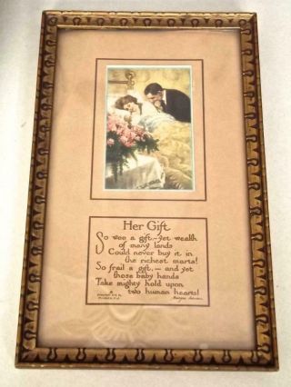 Antique Framed Her Gift Print W/burges Johnson Poem Campbell Art Co Elizabeth Nj