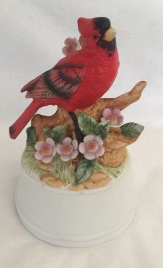 Cardinal Porcelain Figural Music Box By Schmid " Fascination " 1982