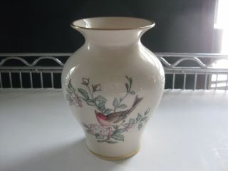 Lenox Porcelain Flower Vase 6 " Serenade Bird Design Gold Rim Usa