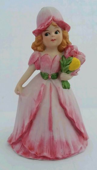 1994 Enesco Marjorie Sarnat Tulip Girl Bell Pink Spring Flower Lady/belle
