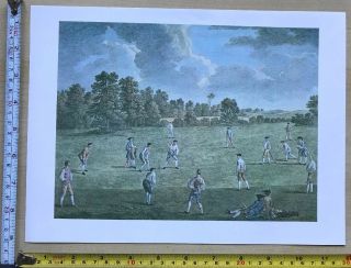 Antique Vintage Cricket Match Print: Mary - Le - Bone Fields 1748: Reprint