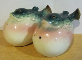 Vintage Puffer Blow Fish Salt And Pepper Shakers