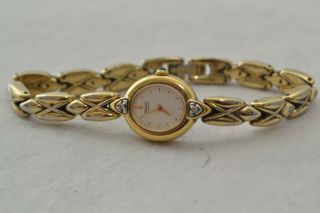 Vintage Seiko Quartz Diamond Gold Tone Watch Wristwatch Women 