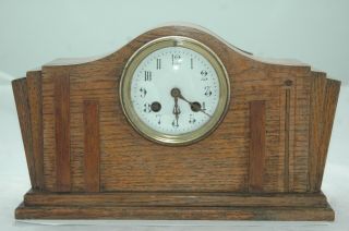 Antique Oak Case Mantle Clock With Key To Part Restore.