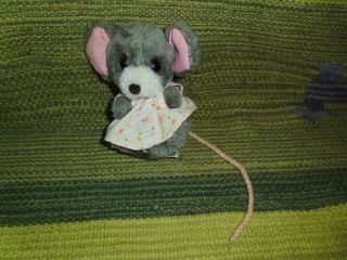 Gray Mouse Small Plush Toy Stuffed Animal Floral Dress Vintage Russ Berrie 1977