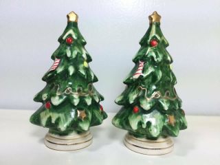 Lefton Vintage Ceramic Christmas Tree Noel Salt And Pepper