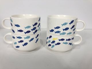 Davids Tea Set Of 4 School Of Fish Stacking Cups Mugs Nautical Sea Lake Decor