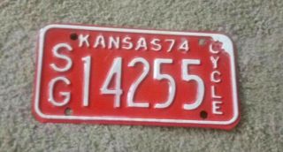1) Vintage Antique 1974 Kansas Motorcycle License Plate Sg14255 - Cycle