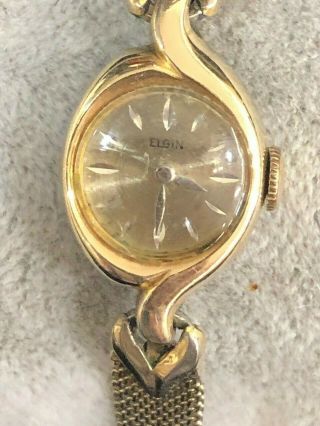 Vintage Ladies Elgin 17 Jewels Mesh Band Gold Tone Mechanical Watch