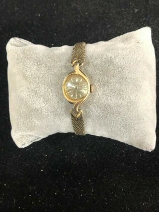 Vintage Ladies Elgin 17 Jewels Mesh Band Gold Tone Mechanical Watch 2
