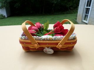 2010 Longaberger Mini Rose Basket,  Flowers,  Tie - On,  Protector,  Miniature