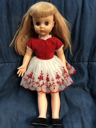 16 " Vintage Blonde W/blue Eyes With Red And White Dress
